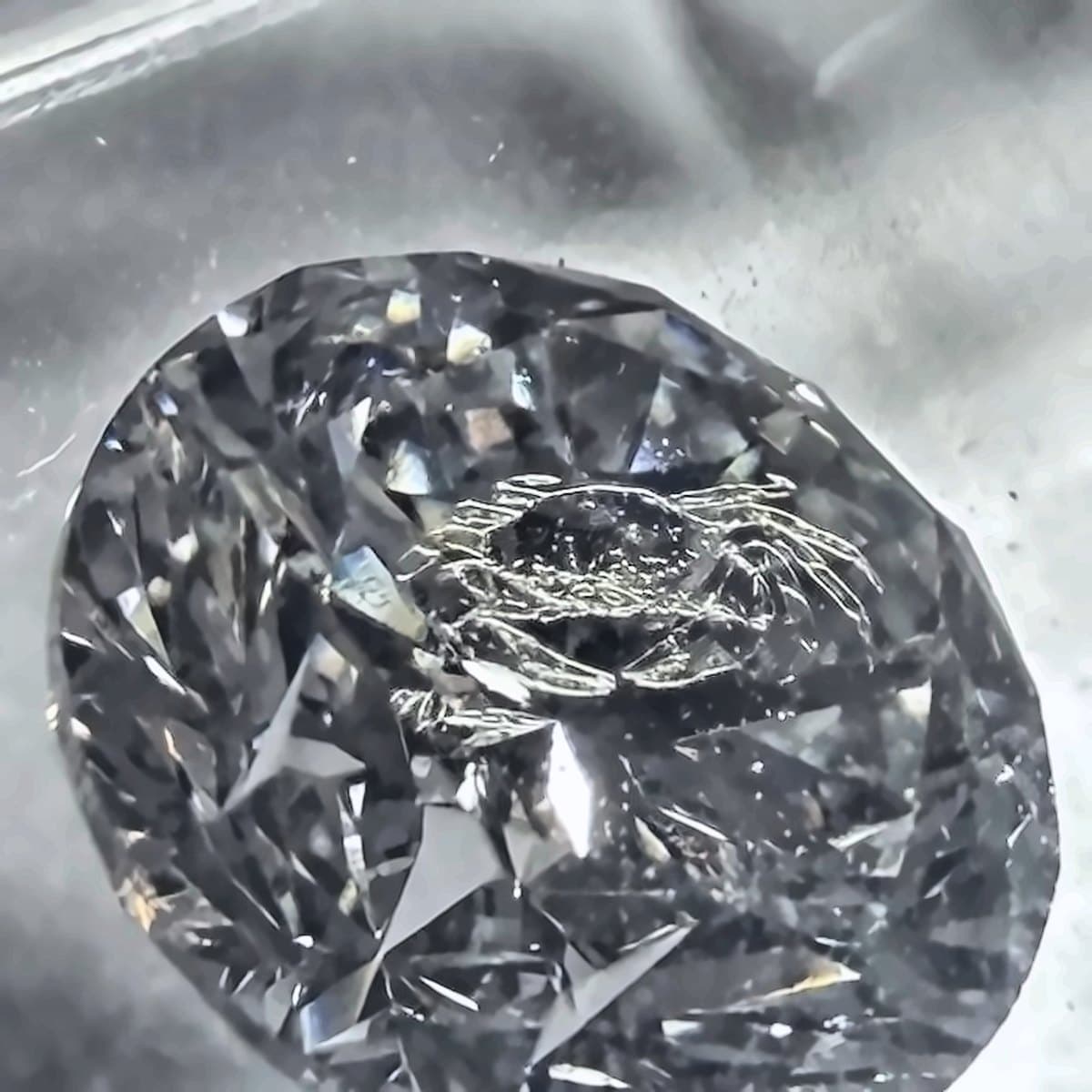 Gravierter Diamant im Etui — Krabben-Gravur auf der Tafel